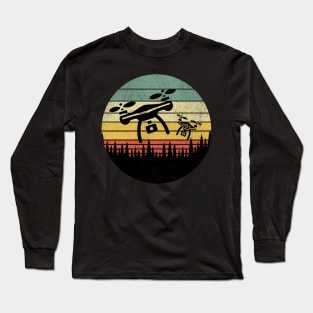 Flying Drone - vintage retro sunset Long Sleeve T-Shirt